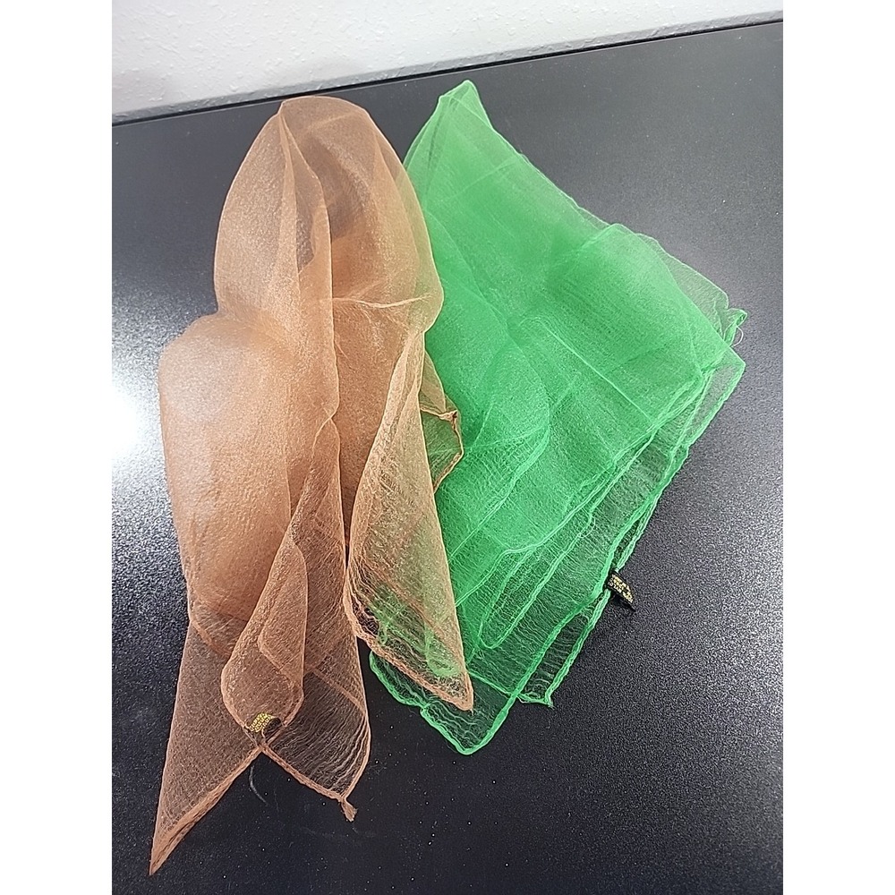 Vintage Square Sheer Scarf Green Mint Brown Bronze 1950s
